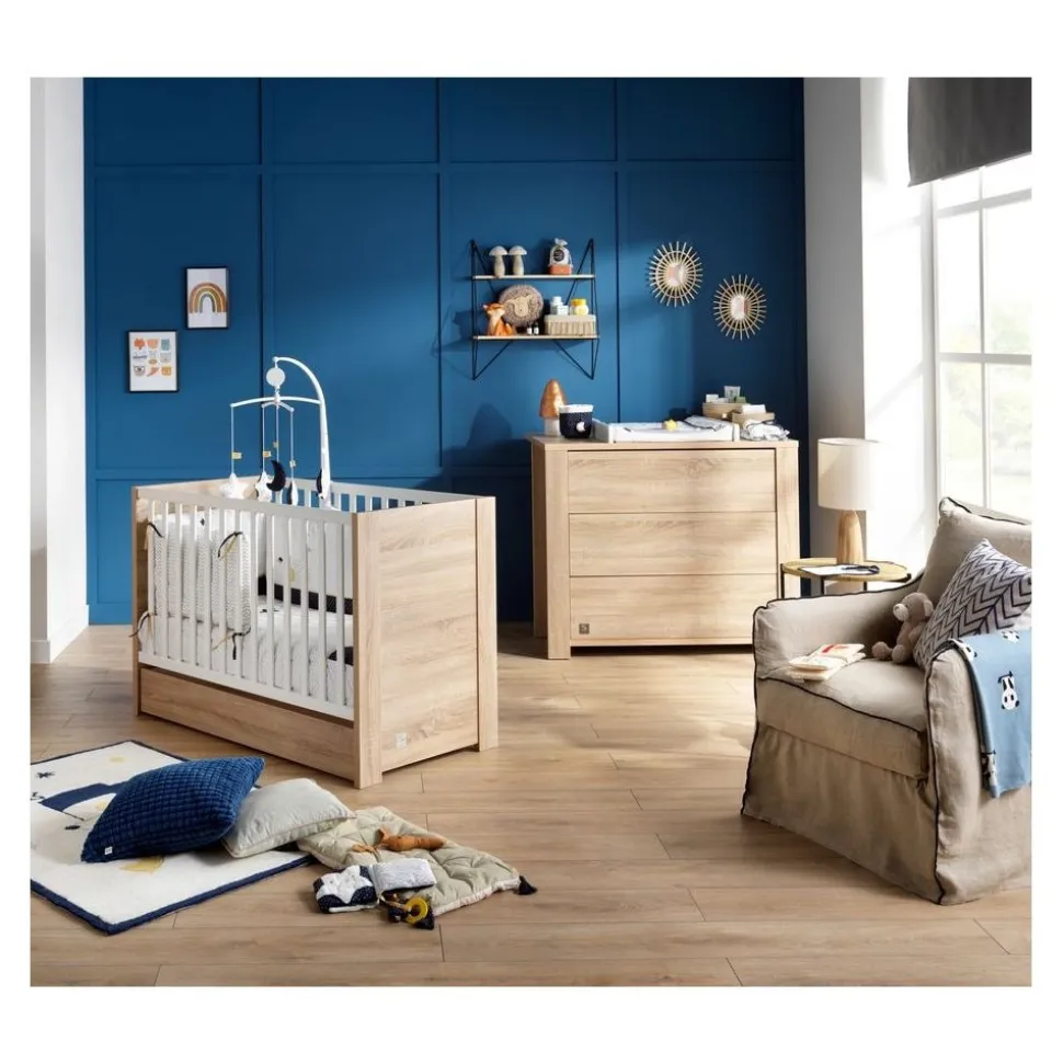 Chambre bébé duo lit 60x120cm + commode antonin bois