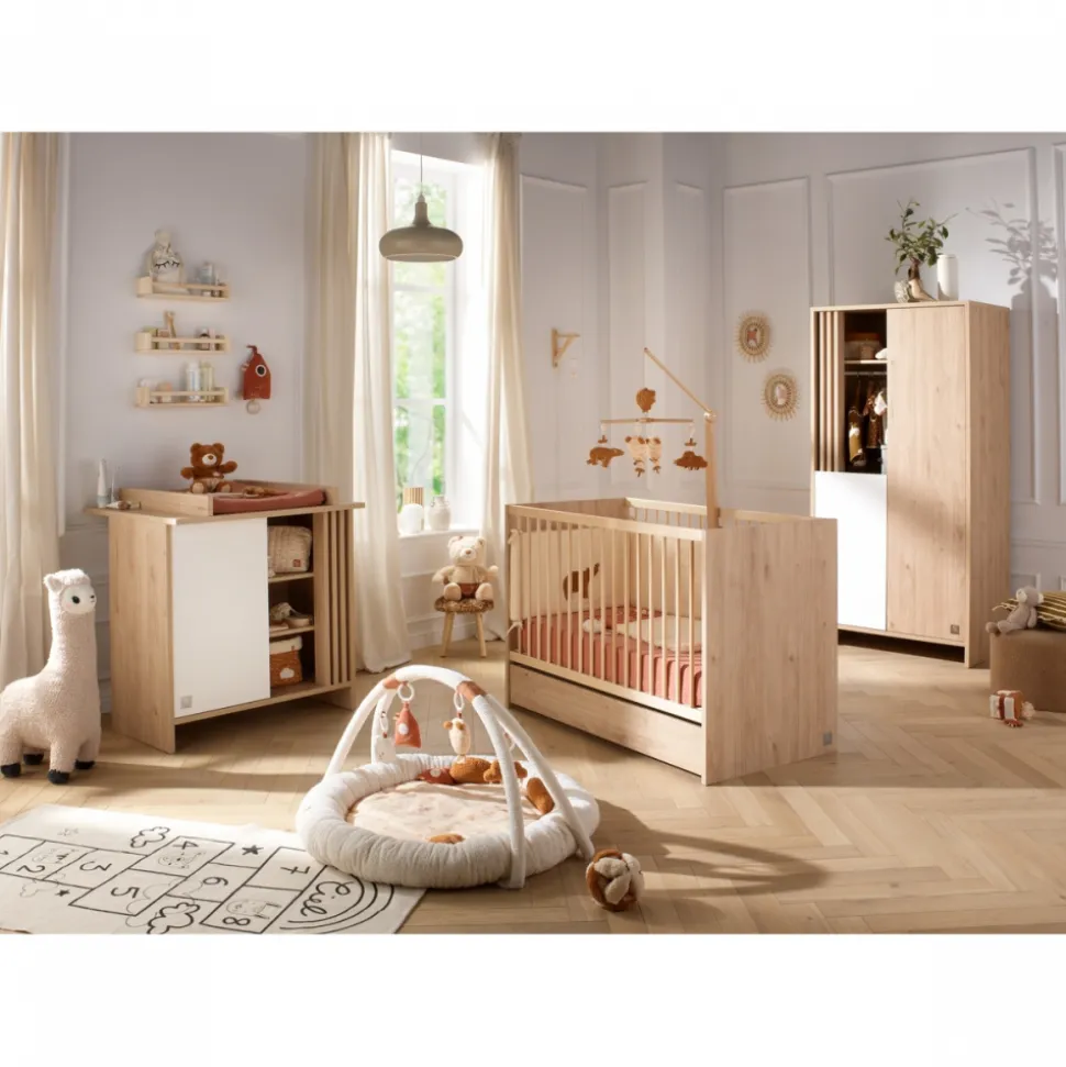Chambre bébé duo lit 60x120cm (non transformable) + commode blanche tokyo