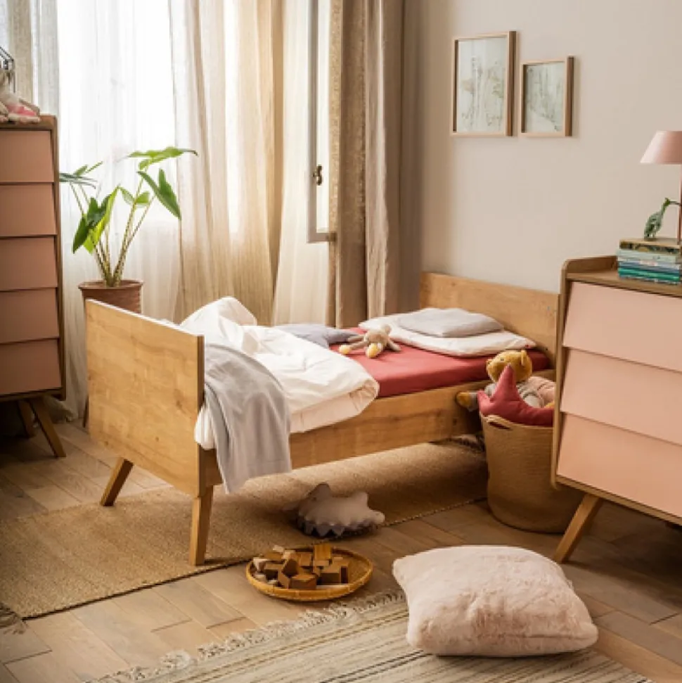 Chambre bébé duo lit 70x140 + commode bois - collection vintage