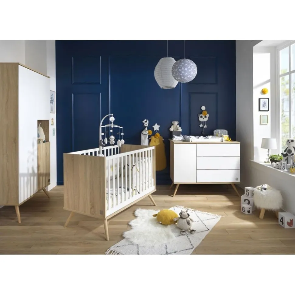 Chambre bébé duo lit 70x140 + commode seventies blanc