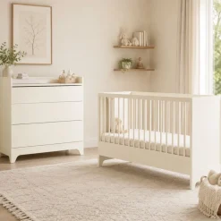 Chambre bébé duo tsugi lit 60 x 120 cm + commode avec plan à langer butter