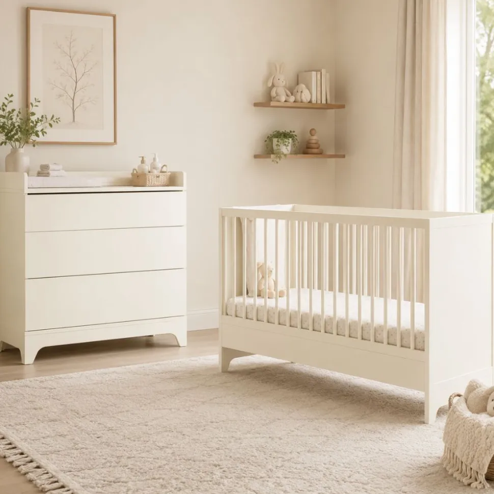 Chambre bébé duo tsugi lit 60 x 120 cm + commode avec plan à langer butter