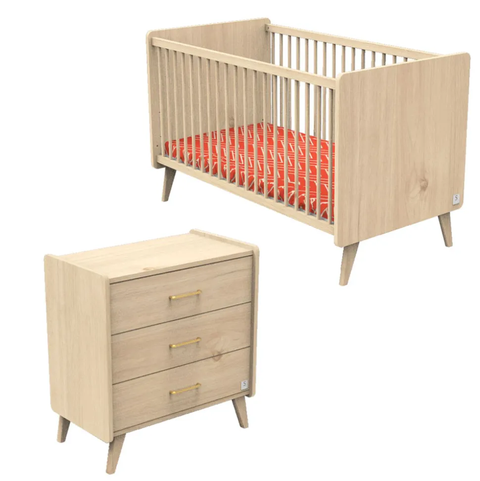 Chambre bébé duo 70x140cm + commode arty