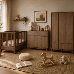 Chambre bébé trio kyo lit 70 x 140 cm + armoire xl + commode avec plan à langer - walnut