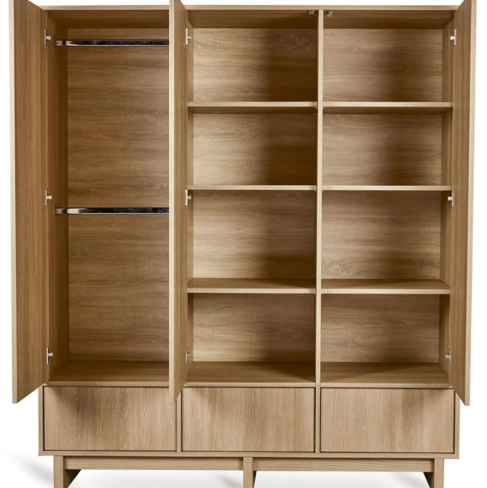 Chambre bébé trio kyo lit 70 x 140 cm + armoire xl + commode avec plan à langer - honey ash