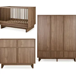 Chambre bébé trio kyo lit 70 x 120 cm + armoire xl + commode avec plan à langer - walnut