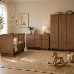 Chambre bébé trio kyo lit 70 x 120 cm + armoire xl + commode xl avec plan à langer - walnut