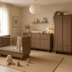 Chambre bébé trio kyo lit 70 x 120 cm + armoire + commode xl avec plan à langer - walnut