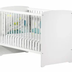 Chambre bébé trio lit bébé blanc + commode à langer 3 tiroirs boutons coeur + armoire 2 portes boutons coeur basic