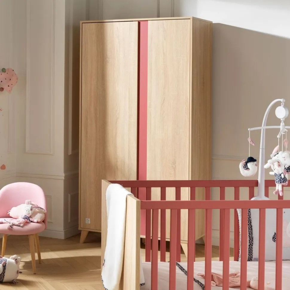 Chambre bébé trio lit bébé 60x120 + commode+armoire nova rose canyon