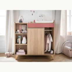Chambre bébé trio lit bébé 60x120 + commode+armoire nova rose canyon