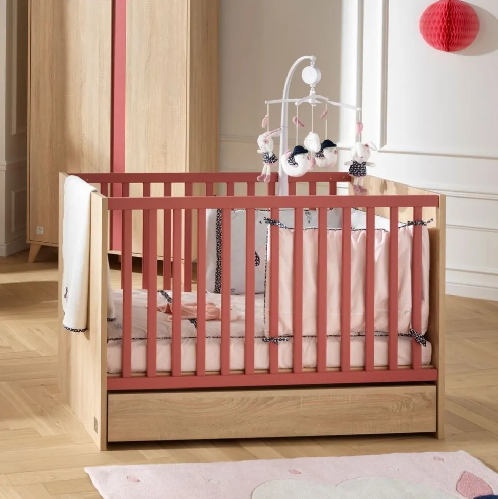 Chambre bébé trio lit bébé 60x120 + commode+armoire nova rose canyon