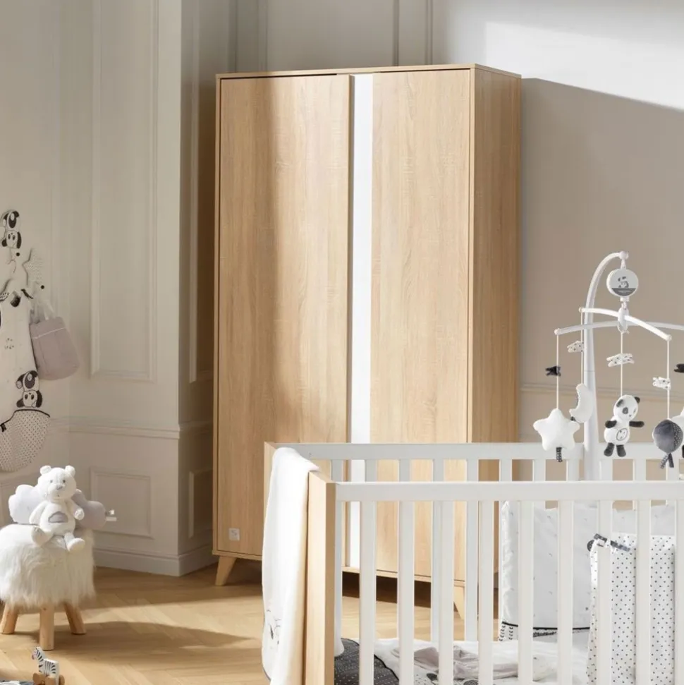 Chambre bébé trio lit bébé 60x120 + commode+armoire nova blanc lin