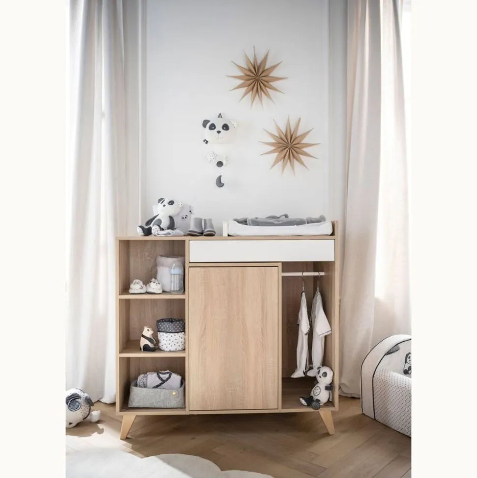 Chambre bébé trio lit bébé 60x120 + commode+armoire nova blanc lin