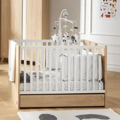 Chambre bébé trio lit bébé 60x120 + commode+armoire nova blanc lin
