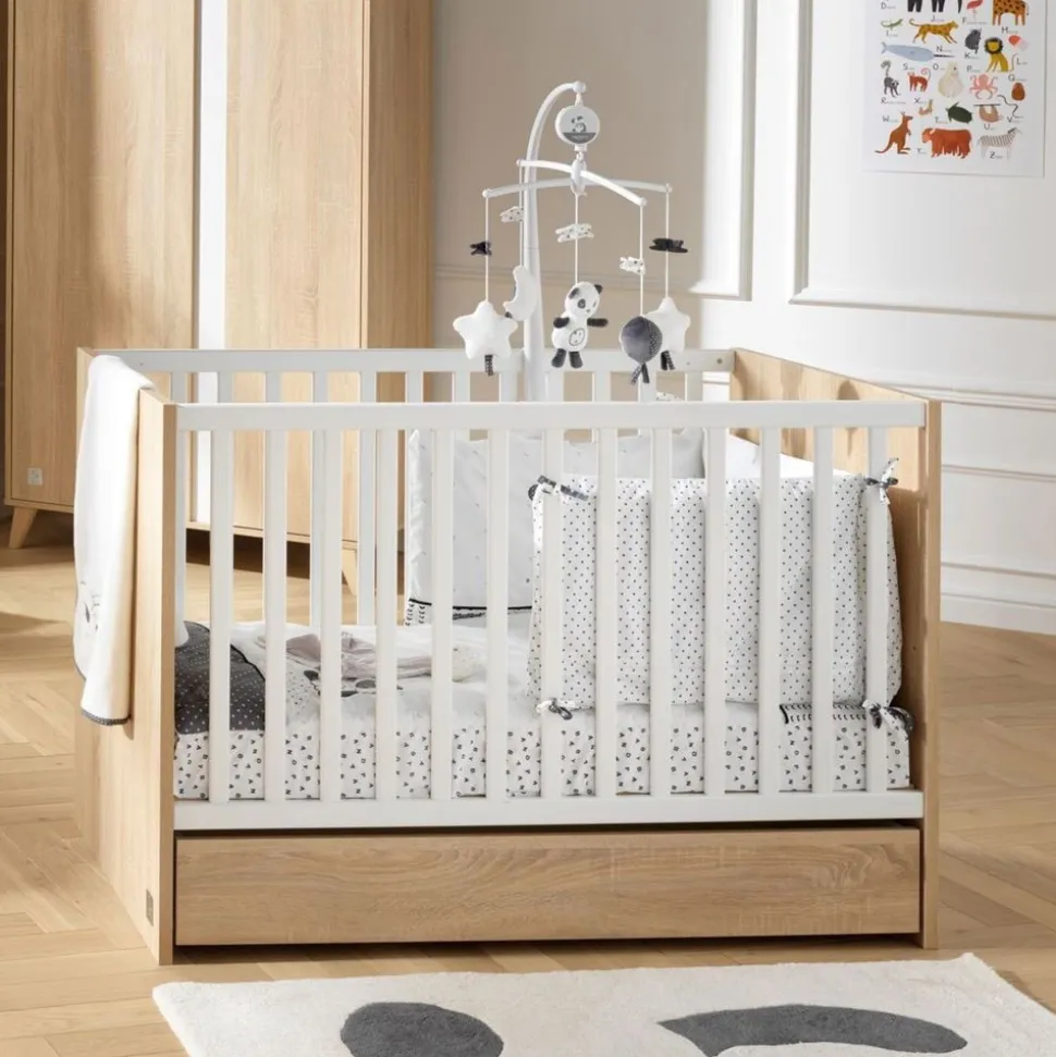 Chambre bébé trio lit bébé 60x120 + commode+armoire nova blanc lin