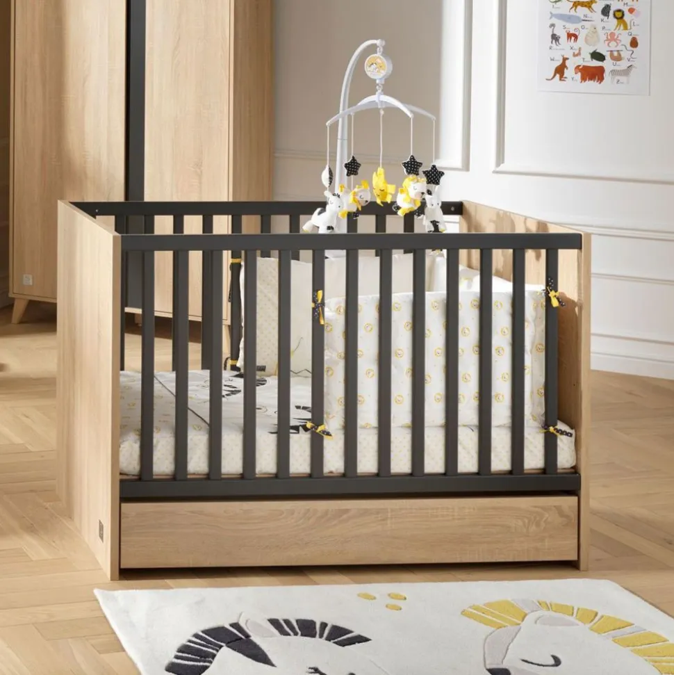 Chambre bébé trio lit bébé 60x120 + commode+armoire nova gris volcan