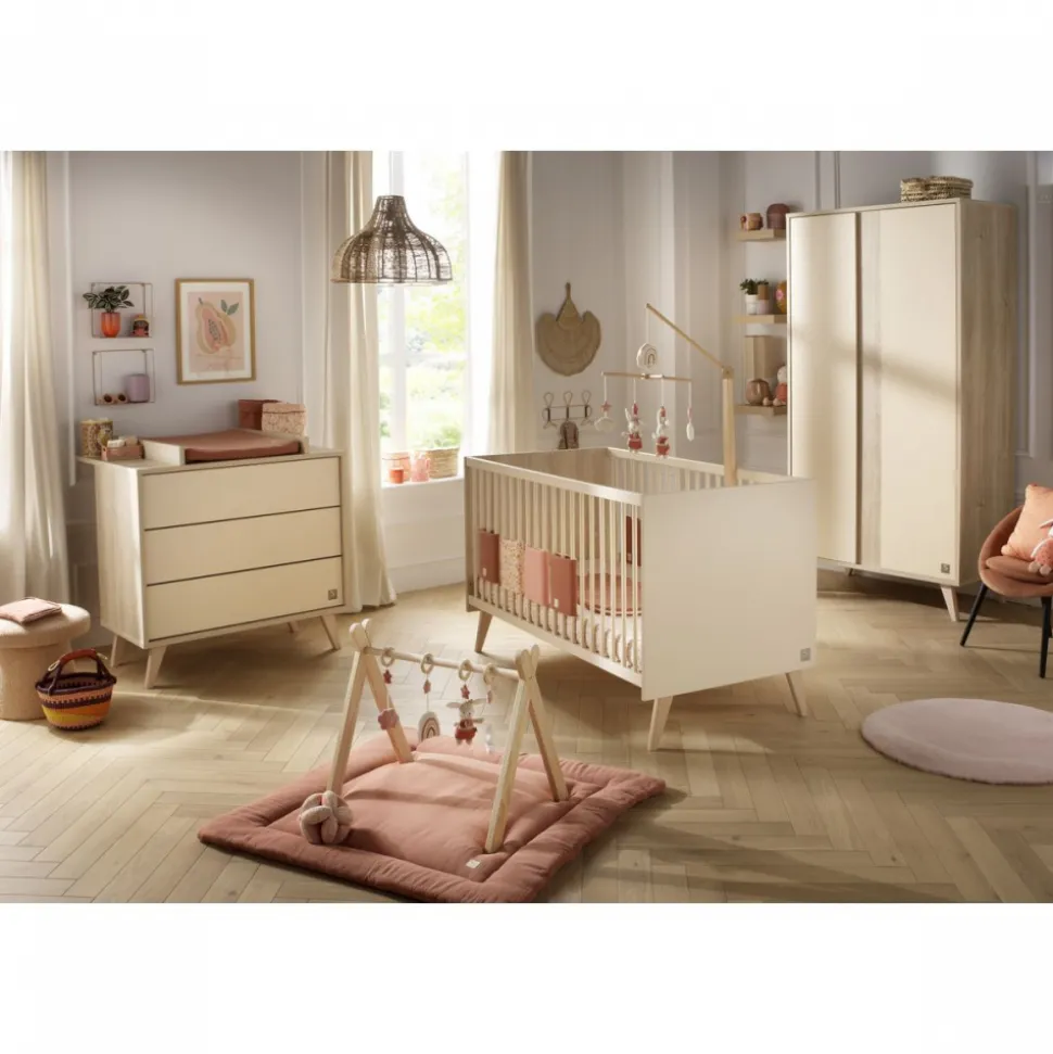 Chambre bébé trio lit + commode 3 tiroirs + armoire melinee