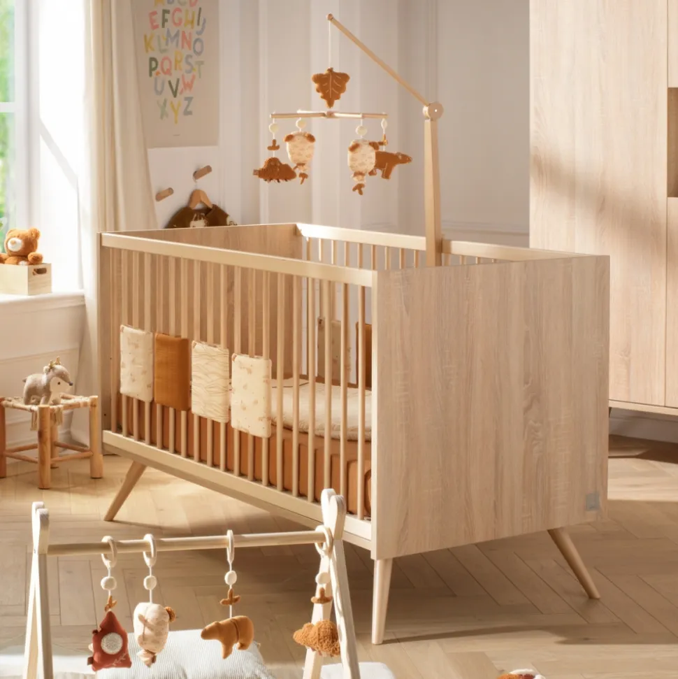 Chambre bébé trio lit 70x140cm bois + commode + armoire terracotta seventies