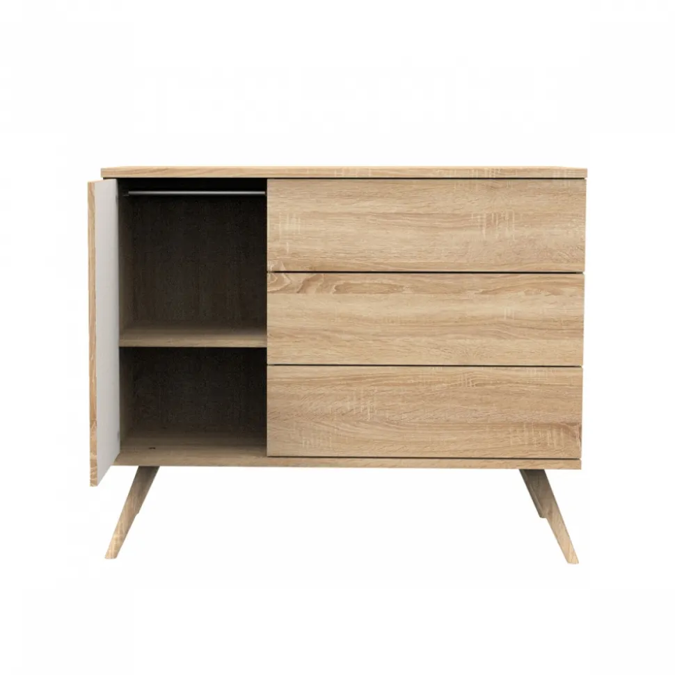 Chambre bébé trio lit 70x140cm bois + commode + armoire vanille seventies