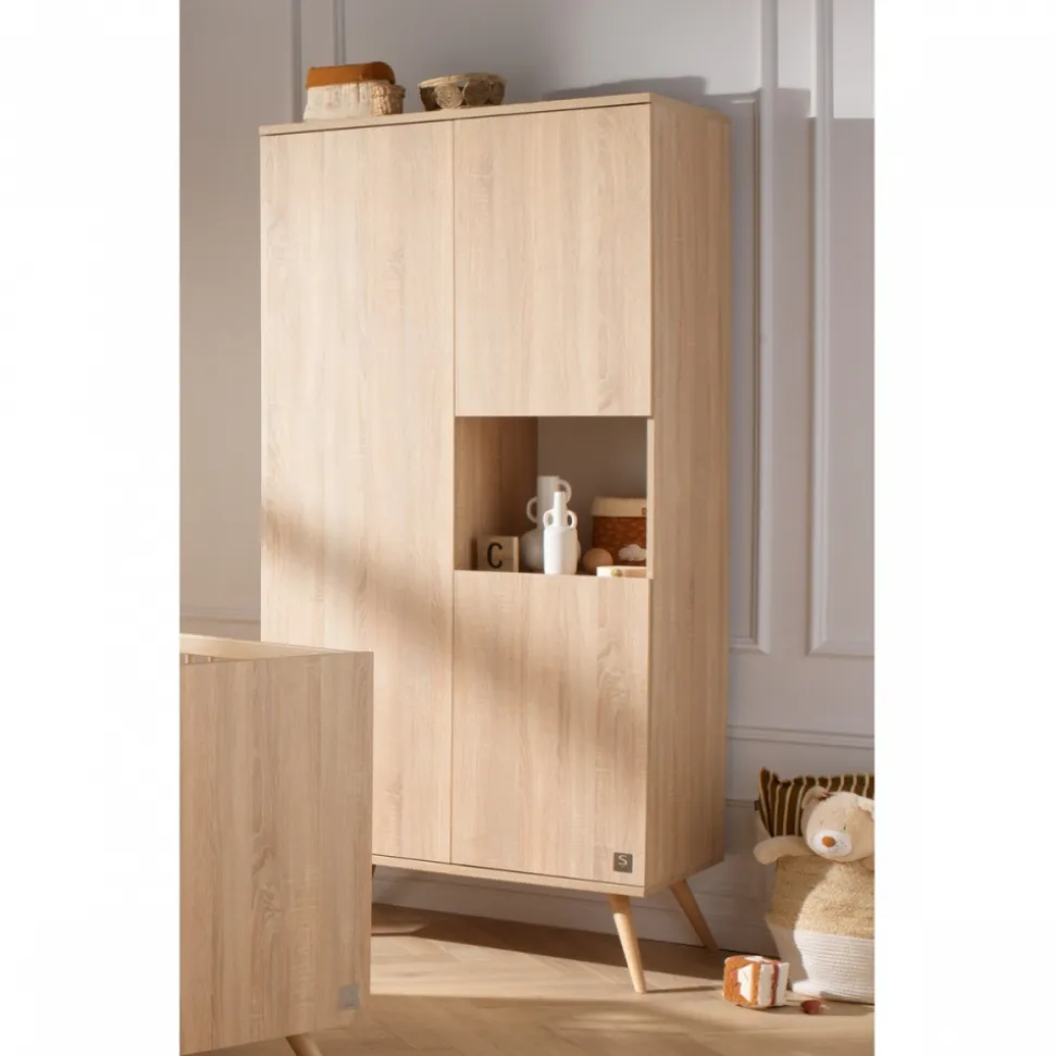 Chambre bébé trio lit 70x140cm bois + commode + armoire vanille seventies