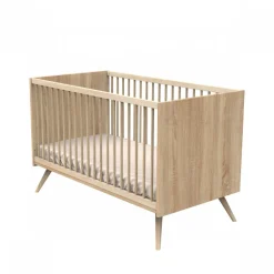 Chambre bébé trio lit 70x140cm bois + commode + armoire vanille seventies