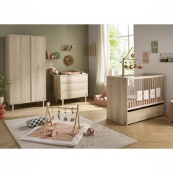 Chambre bébé trio lit 60x120cm + commode 3 tiroirs + armoire paloma bois