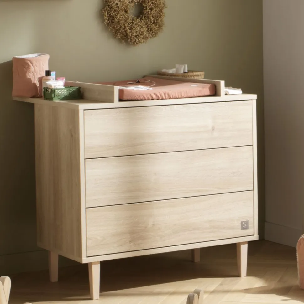 Chambre bébé trio lit 60x120cm + commode 3 tiroirs + armoire paloma bois