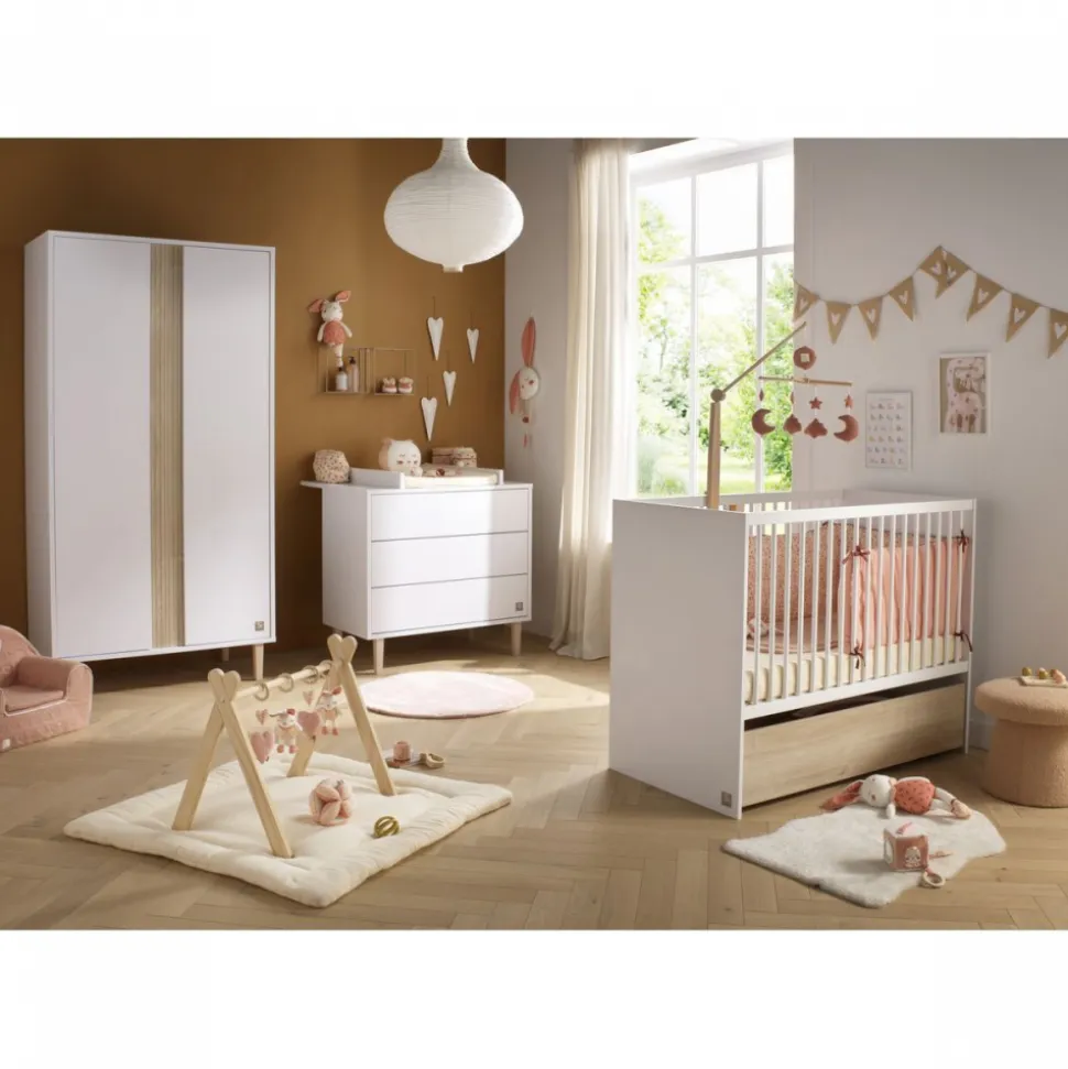 Chambre bébé trio lit 60x120cm + commode 3 tiroirs + armoire paloma