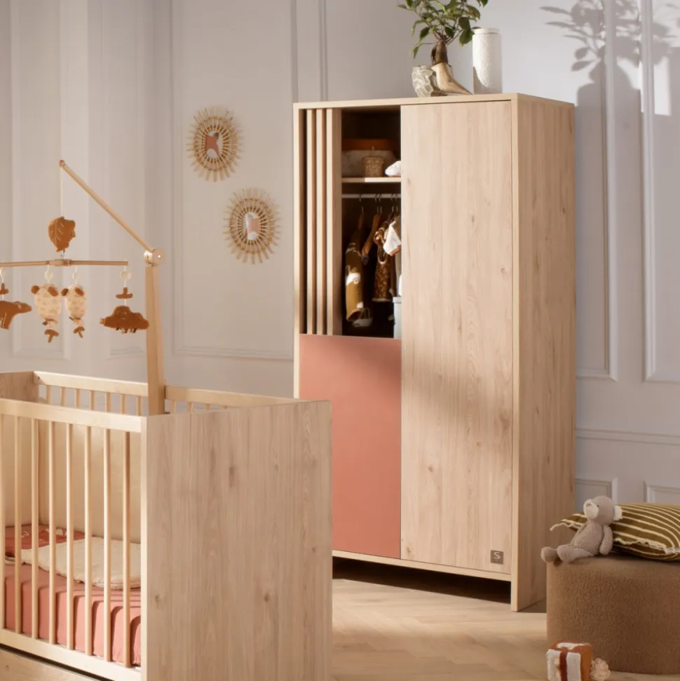 Chambre bébé trio lit 60x120cm (non transformable) + commode + armoire terracotta tokyo