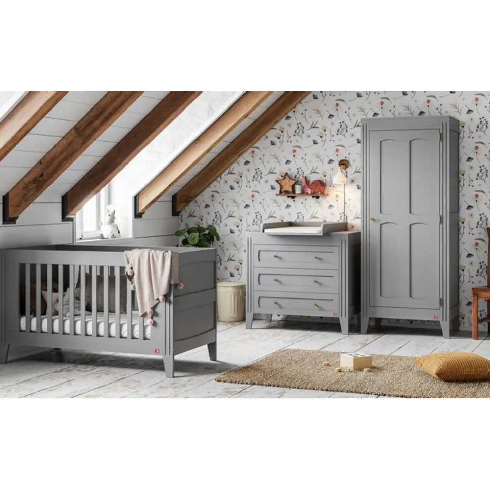 Chambre bébé trio lit 70x140 + commode + armoire gris clair milenne