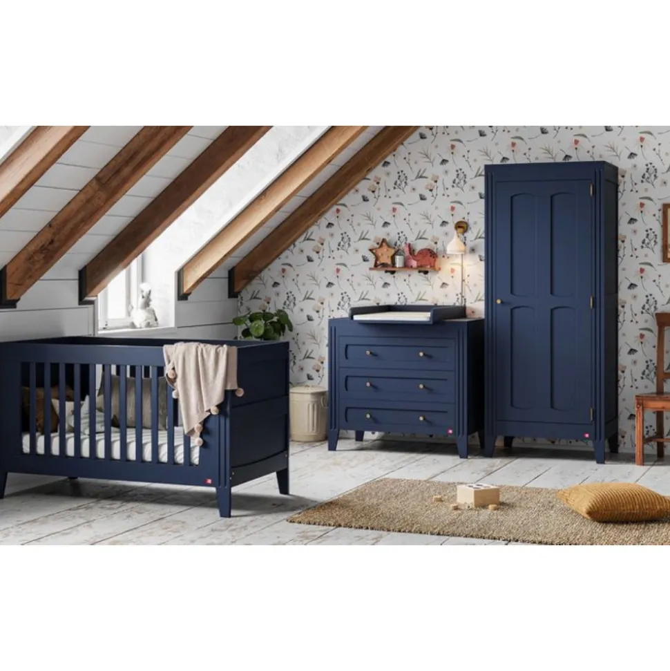 Chambre bébé trio lit 70x140 + commode + armoire indigo milenne