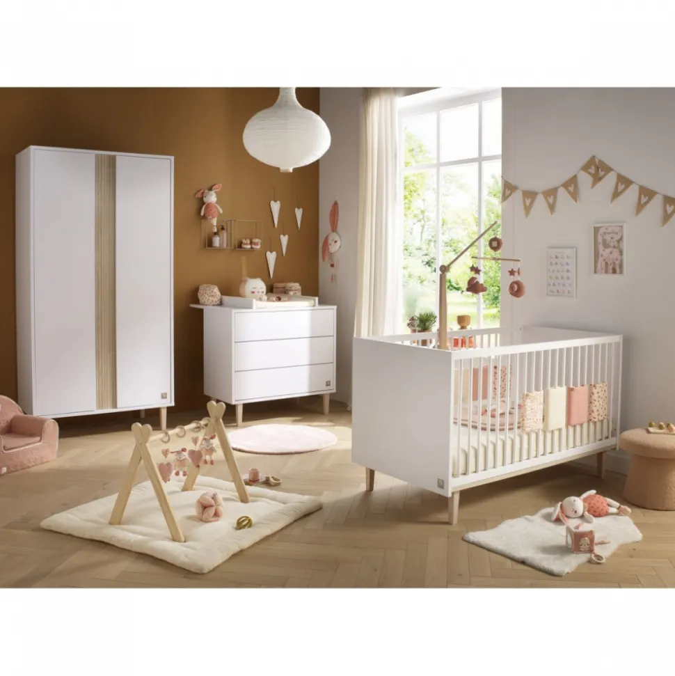 Chambre bébé trio lit 70x140 + commode 3 tiroirs + armoire paloma