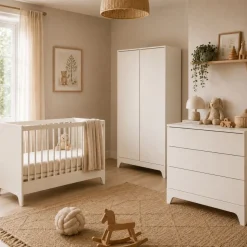 Chambre bébé trio tsugi lit 70 x 140 cm + armoire + commode avec plan à langer butter