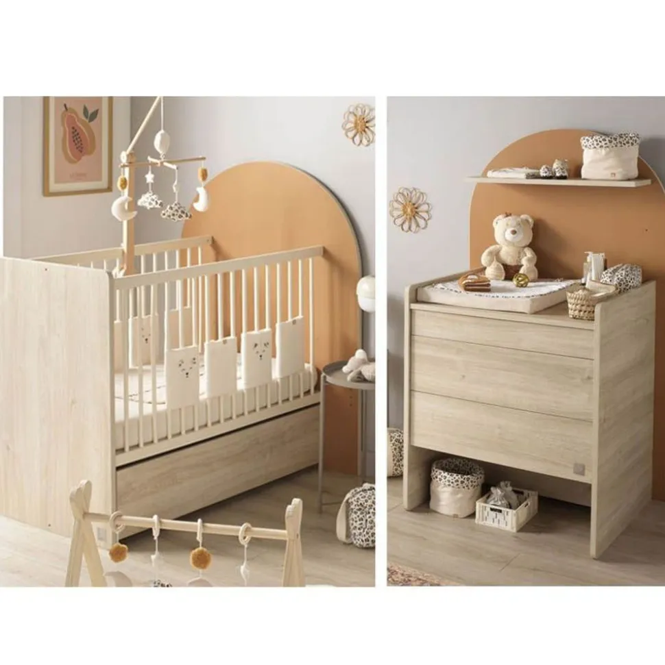 Chambre duo arche lit transformable + commode/bureau caramel