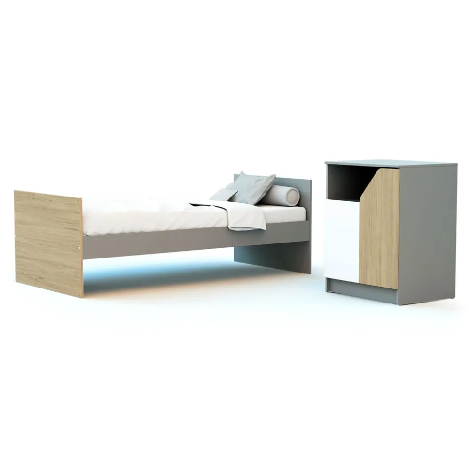 Chambre duo carnaval lit combiné 60x120 + meuble à langer blanc, bouleau et chêne