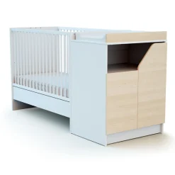 Chambre duo carnaval lit combiné 60x120 + meuble à langer décor bouleau