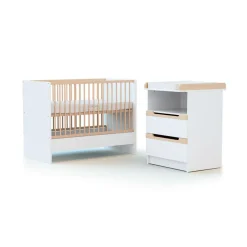 Chambre duo carrousel lit évolutif 60x120 blanc et hêtre verni