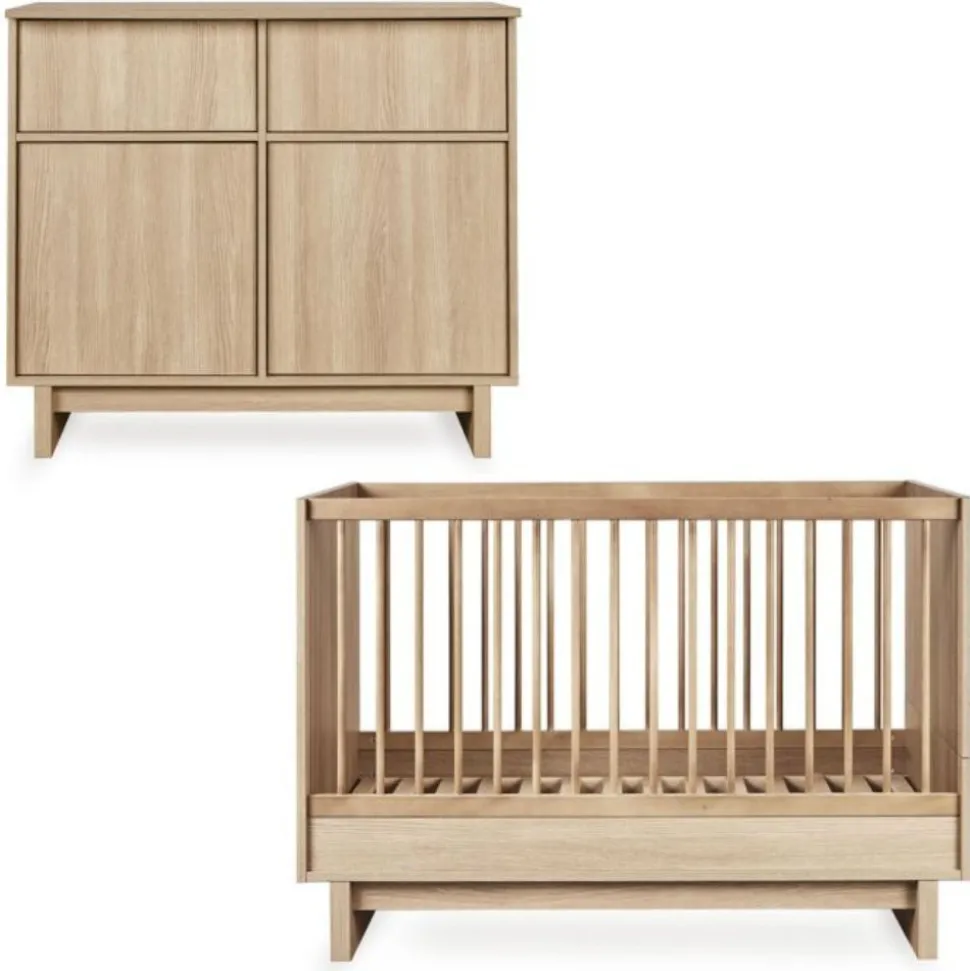 Chambre duo kyo lit bébé évolutif 70 x 120 cm + commode avec plan à langer - honey ash