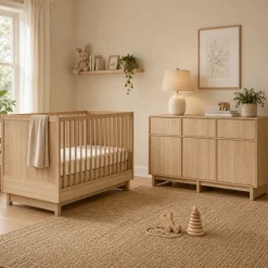 Chambre duo kyo lit bébé évolutif 70 x 140 cm + commode xl avec plan à langer - honey ash