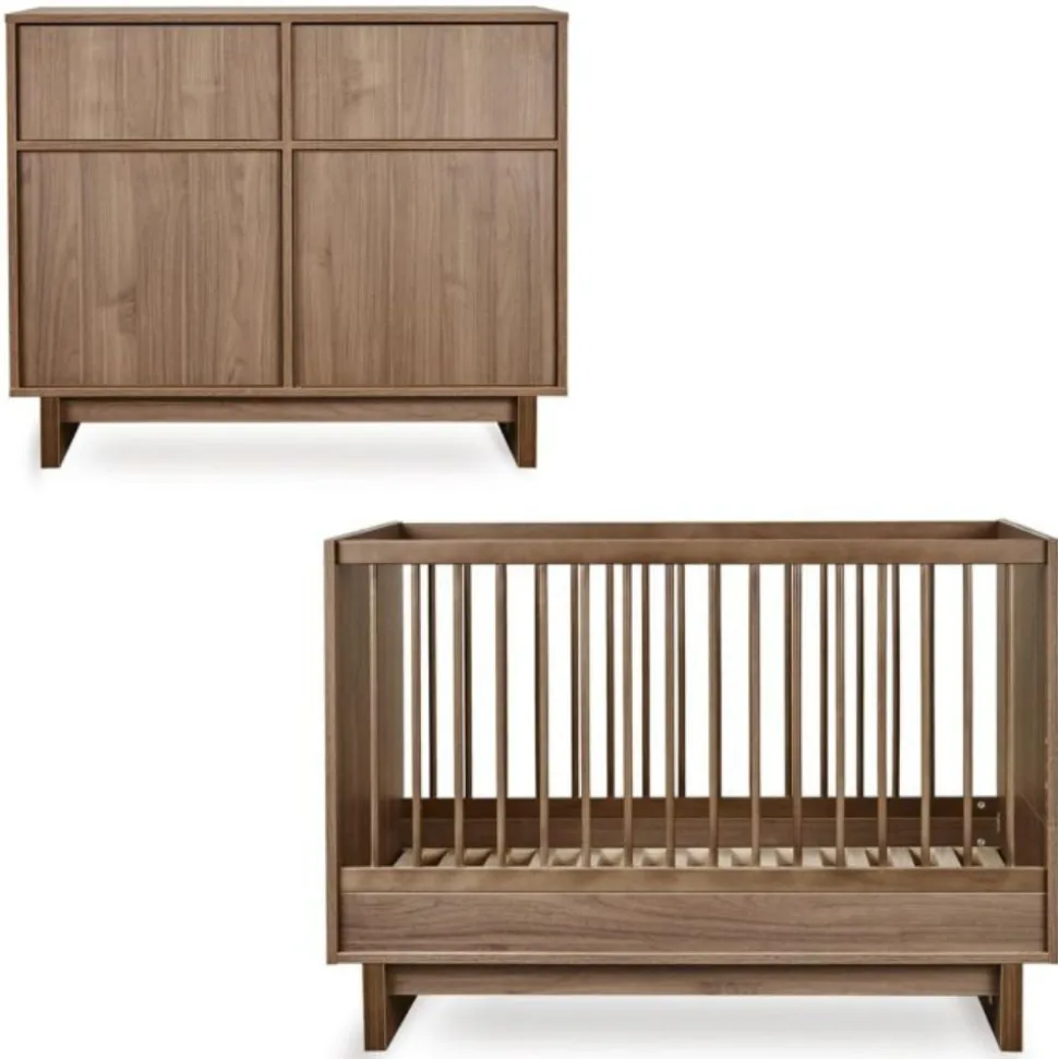 Chambre duo kyo lit bébé évolutif 70 x 120 cm + commode avec plan à langer - walnut