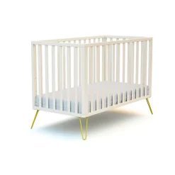 Chambre duo lit bébé only de jurababy blanc perle et jaune 60x120 + table a langer