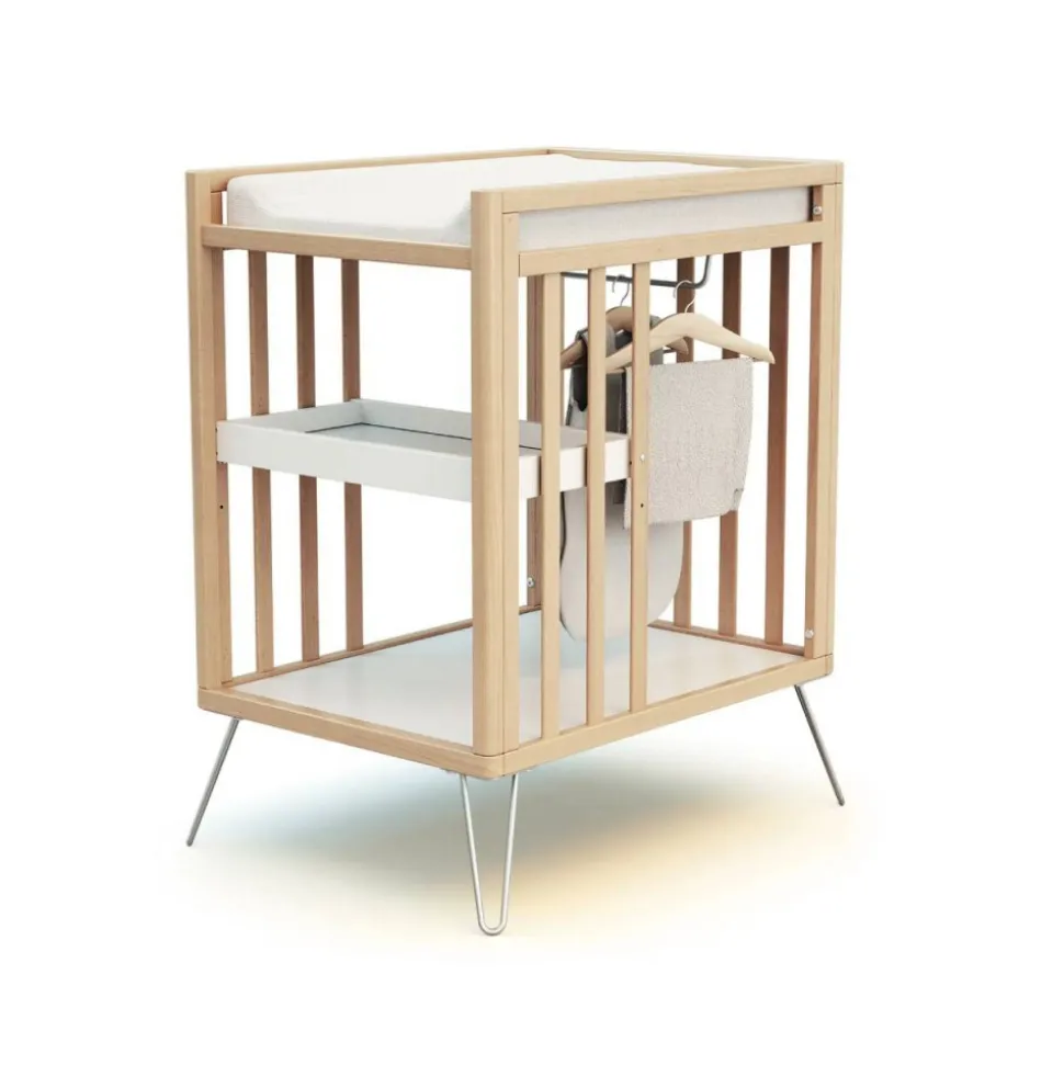 Chambre duo lit bébé only de jurababy hêtre et acier 60x120 + table a langer