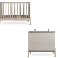 Chambre duo lit bébé 60x120 cm ashi argile+commode 3 tiroirs avec plan à langer