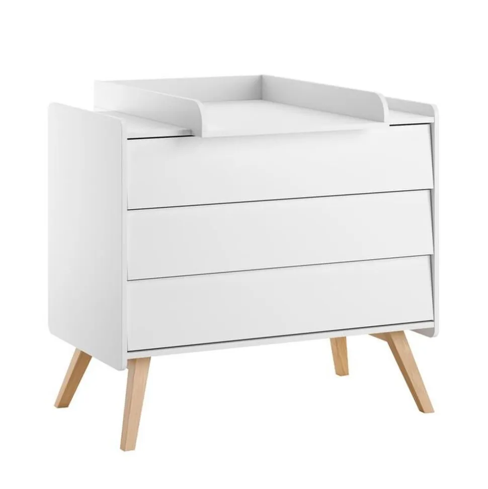 Chambre duo lit bébé 60 x 120 cm + commode vintage blanc