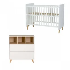 Chambre duo lit bébé 60x120 cm + commode avec plan à langer loft white
