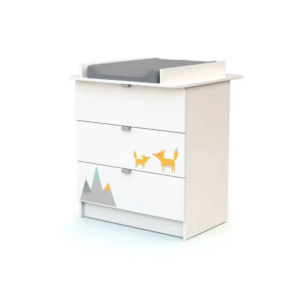 Chambre duo lit bébé 60x120 cm et commode à langer webaby renard gris