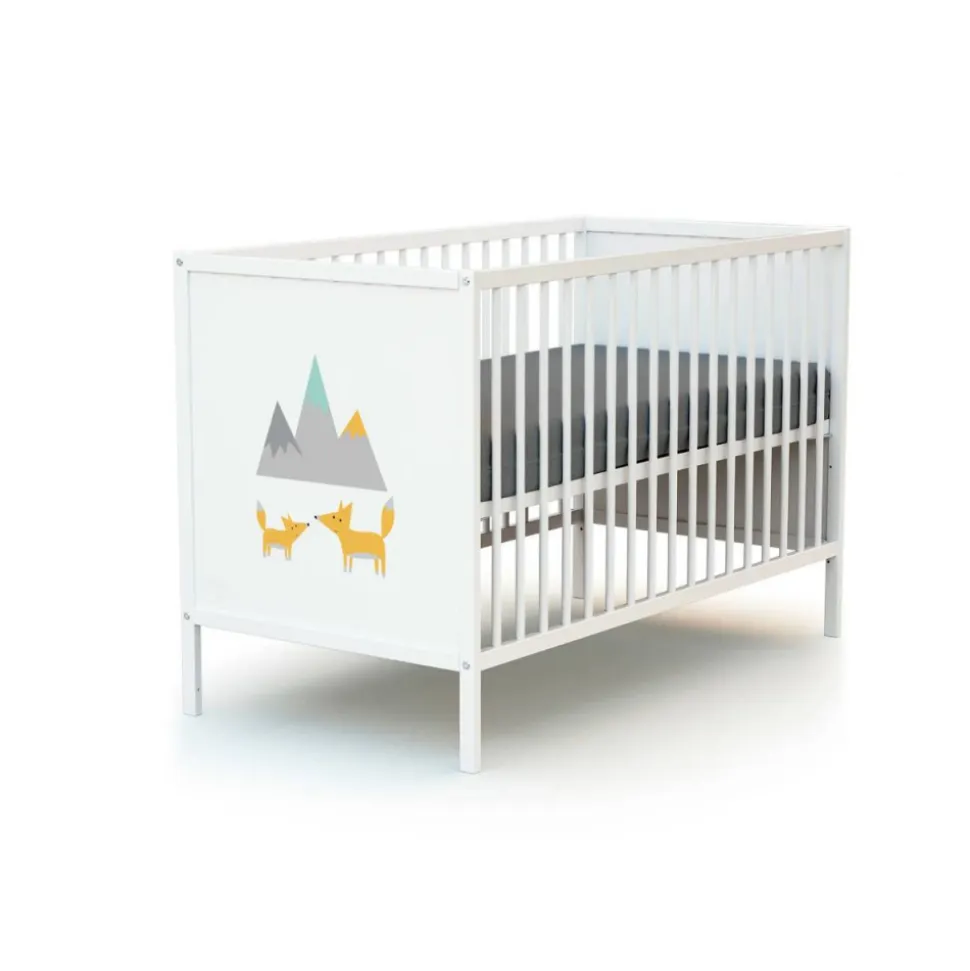 Chambre duo lit bébé 60x120 cm et commode à langer webaby renard gris