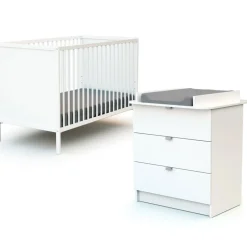 Chambre duo lit bébé 60x120 cm et commode à langer webaby blanc