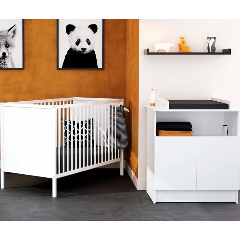 Chambre duo lit bébé 60x120 cm et meuble à langer webaby blanc